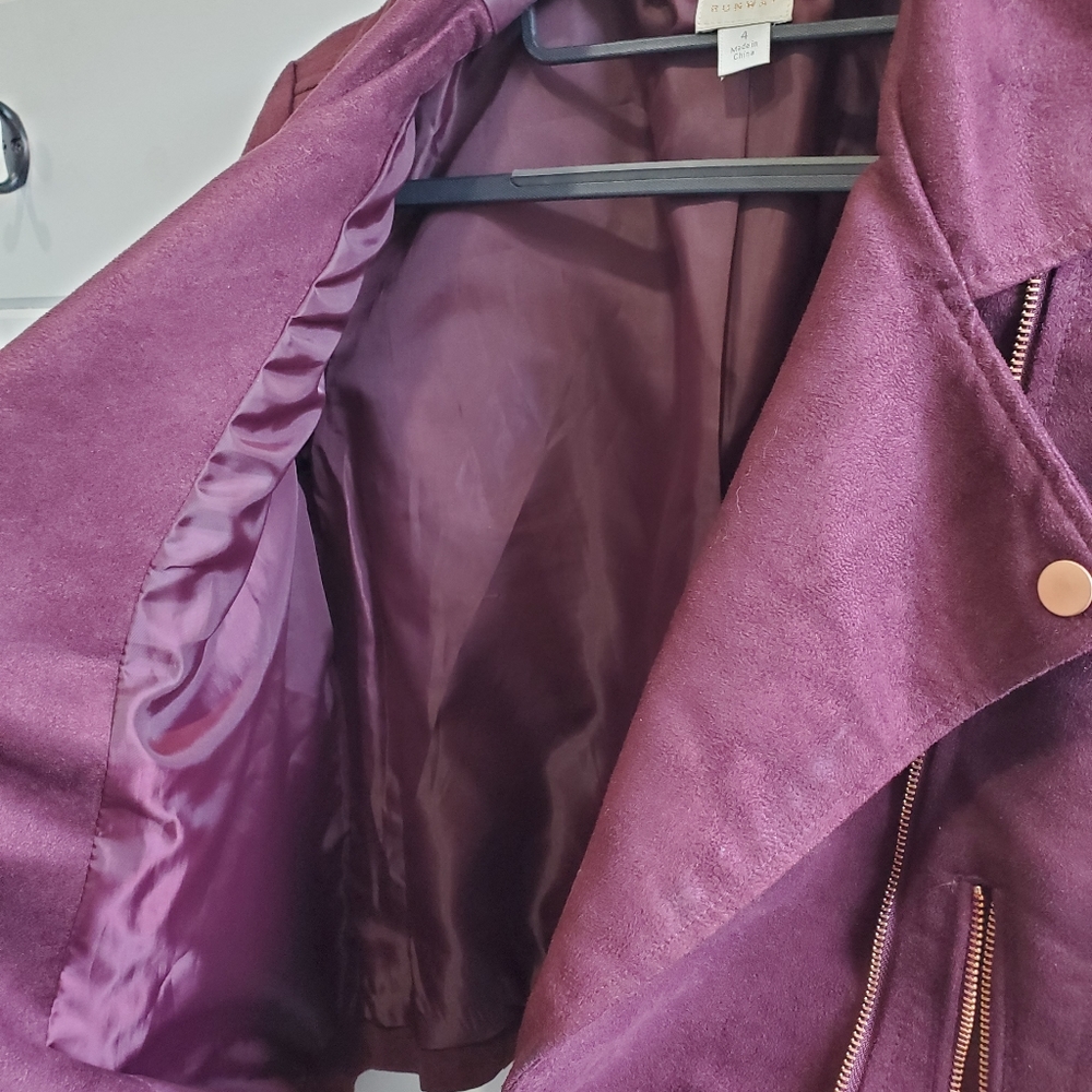 Lauren Conrad | Burgundy Faux Suede Moto Jacket - Picture 5 of 9